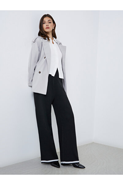 Styli Wide Leg Casual Knit Pants with Contrast Trim