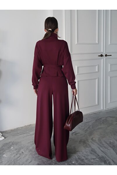 Paw Garage Women's Zenya Soft Textured Modal Zippered Pleated Jacket Pants Bottom-Top Set