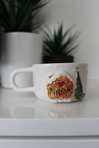 The Maya Seramik 24k Altın Yaldız El Yapımı Seramik Ginger House Fincan, 170 ...