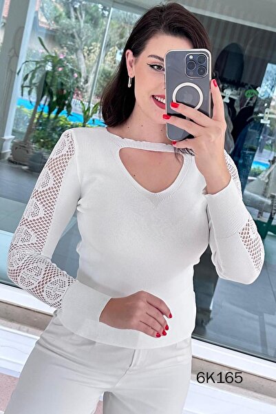 İnce Topuk Openwork Knitwear Blouse with Chest Window 6K165