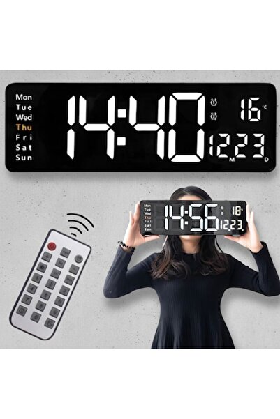 TnsAround TNS Digital Wall Clock — Large LED, Remote, Calendar, Temperature, Alarm, 40x13x3 cm, Black