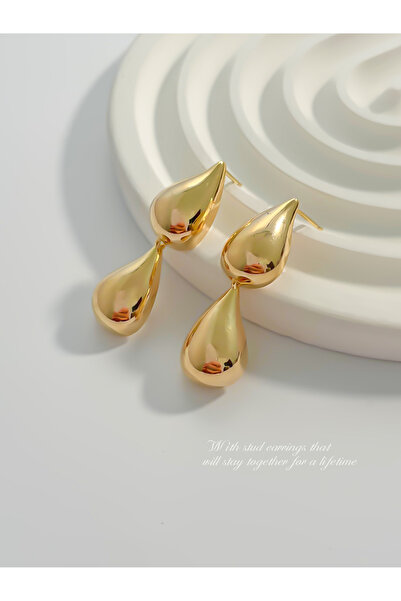 Take Two By Styli أقراط ذهبية متدلية على شكل قطرة ماء