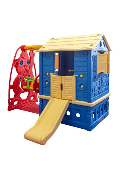 KingKids King Ev Kaydıraklı Salıncaklı Oyun evi Mavi