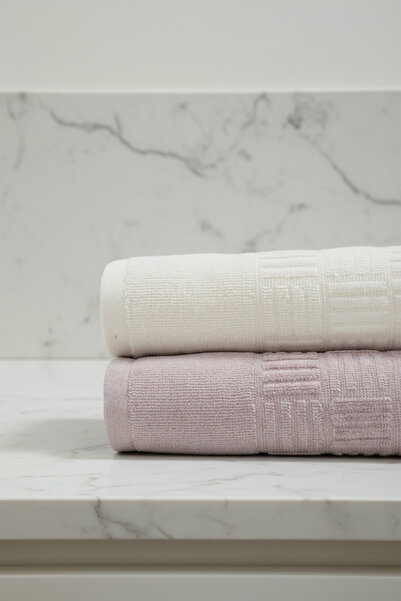 Class 2'li 50x90 cm %100 Pamuklu Kadife El ve Yüz Havlu Seti - Demore Hazelnut / Ekru