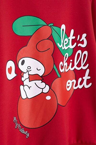 Cansın Mini Kırmızı Kız Çocuk Kiraz Karakter Baskılı Bisiklet Yaka Eşofman Takımı 23270