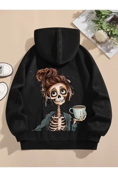 WOODROFFE Φούτερ με κουκούλα με θέμα το Halloween, μαύρο unisex oversize