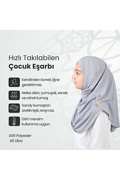 ihvan online Practical Ready-To-Wear Children's Shawl with Attached Bones Gray