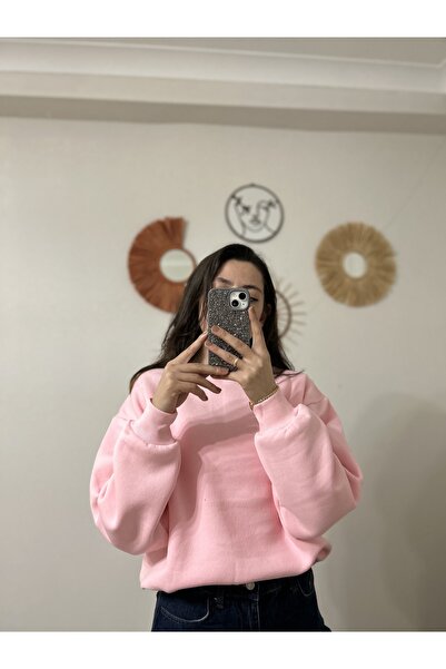 Pembe Sweatshirt 3 iplik şardonlu