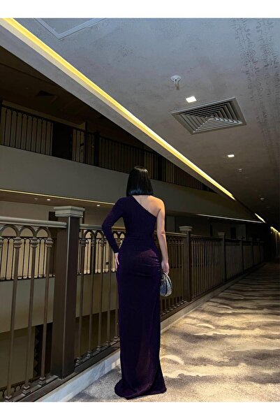 Modafeminen Rochie de seara cu fantă cu un singur umar cu detaliu trandafir 583105 VIOLET