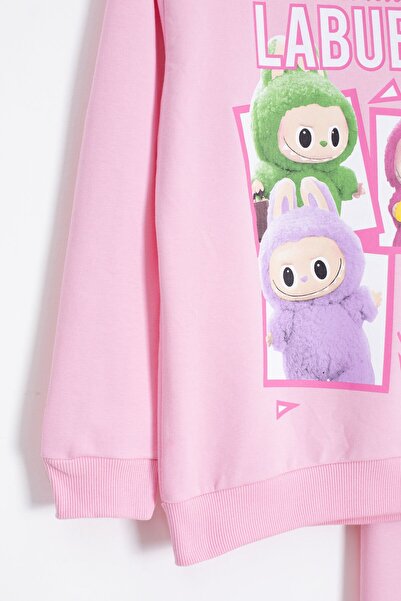 Cansın Mini Σετ αθλητικής φόρμας για κορίτσια με ροζ χαρακτήρες με λαιμόκοψη 23275