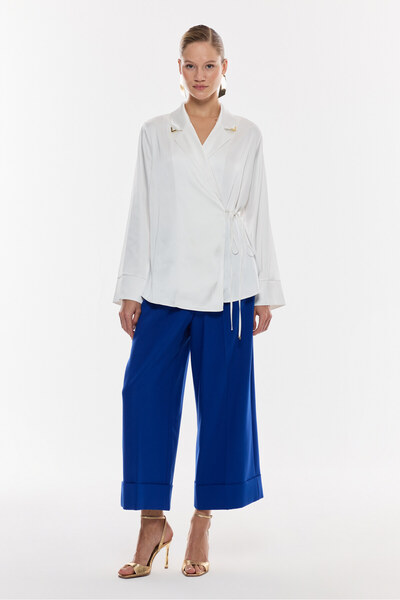 NAGRADA Saten Kruvaze Bağlama Detaylı Bluz