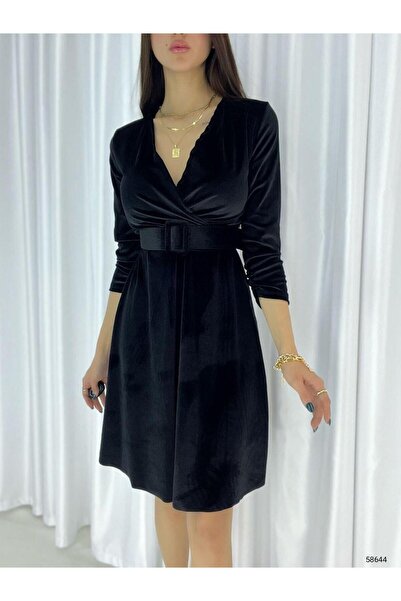 Modafeminen Μίνι φόρεμα Leova με λεπτομέρεια από βελούδο 58644 ΜΑΥΡΟ