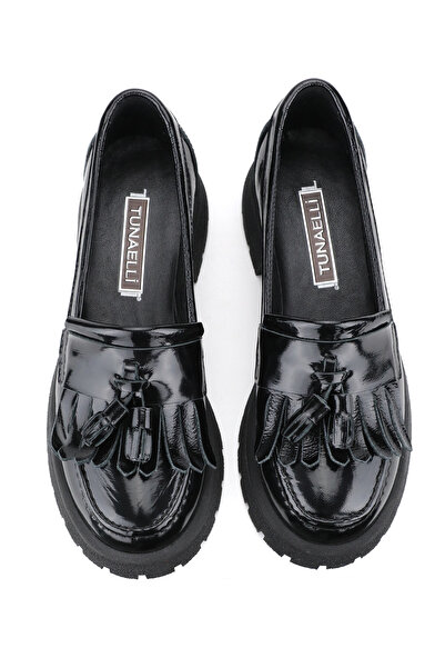 TUNAELLİ ДАМСКИ МОКАСИНКИ ОТ ЧЕРНА ЛАЧЕНА КОЖА С ЕСТЕСТВЕНА КОЖА И РЕНИ, РАЗМЕР 36-41