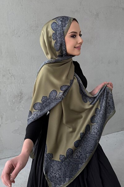 Byedauzunlar Λαδί πράσινο ροζάλι μποέμικο σάλι από ινδικό μετάξι