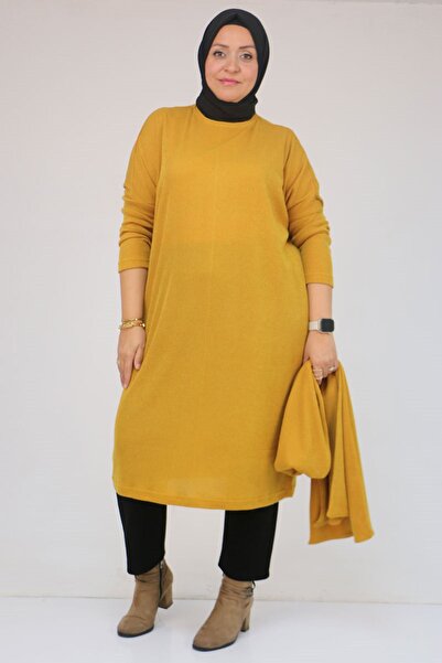 Eslina 58158 Plus Size Mir Tunic with Scarf Model - Mustard