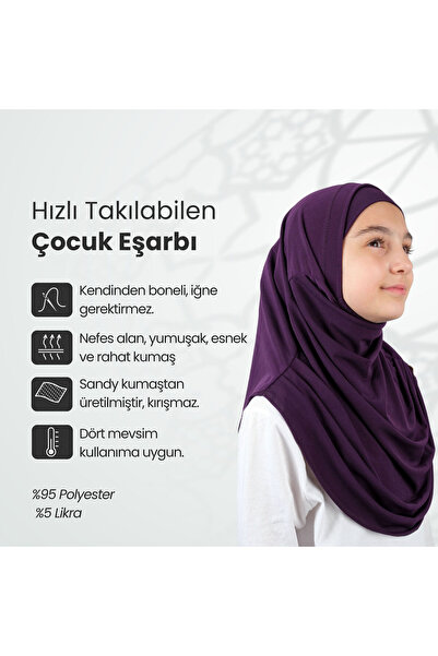 ihvan online Practical Ready-To-Wear Children's Shawl with Attached Bones Plum