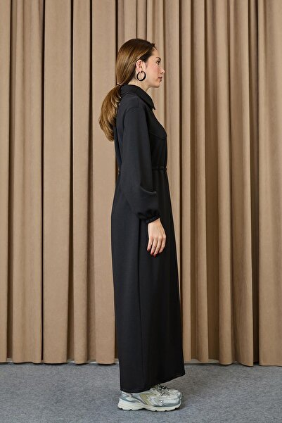 Puane Women's Waist Tunnel Snap Detailed Dress - 12655Elb - Black