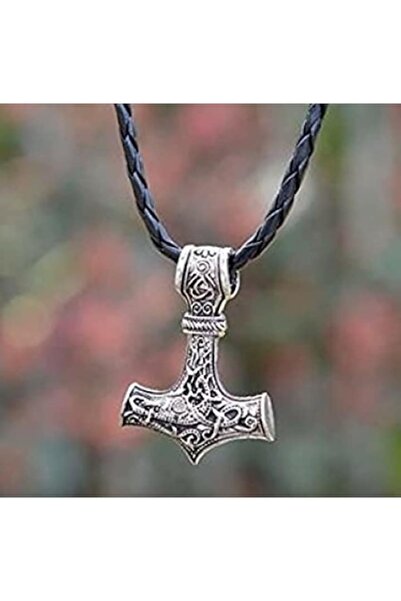 OEM Necklace with Thor Hammer pendant, model 05 Viking Thor Hammer, cord 45-52 cm, Silver