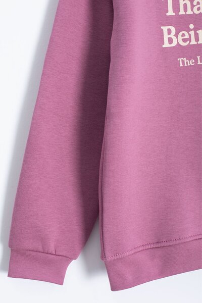 Cansın Mini Φούτερ Pink Text με τύπωμα Crew Neck για κορίτσια επένδυση fleece 23256