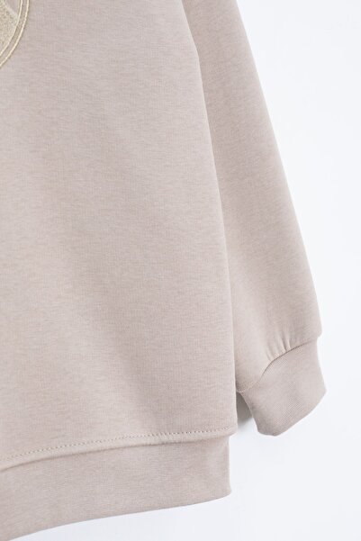 Cansın Mini Φούτερ για αγόρια επένδυση fleece με κεντημένο κείμενο σε κρεμ χρώμα 23247