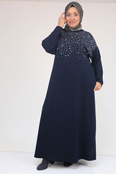 Eslina 42033 Büyük Beden Yandan Cepli Modal Elbise - Lacivert