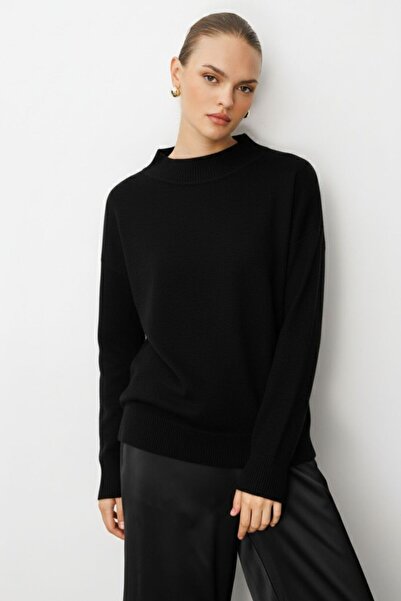 Mizalle Basic Yarım Balıkçı Siyah Triko Kazak