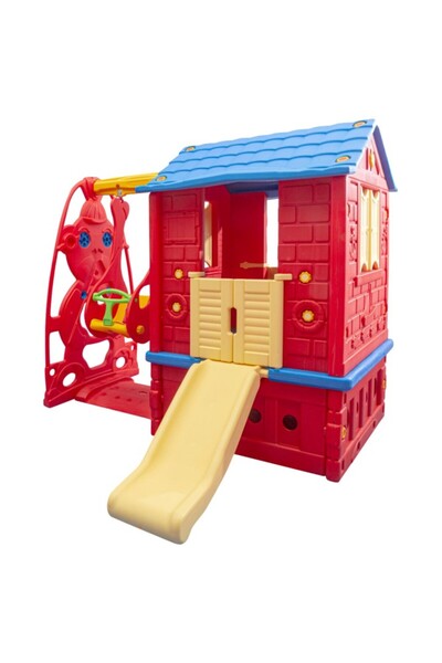 KingKids King Ev Kaydıraklı Salıncaklı Oyun evi Kırmızı