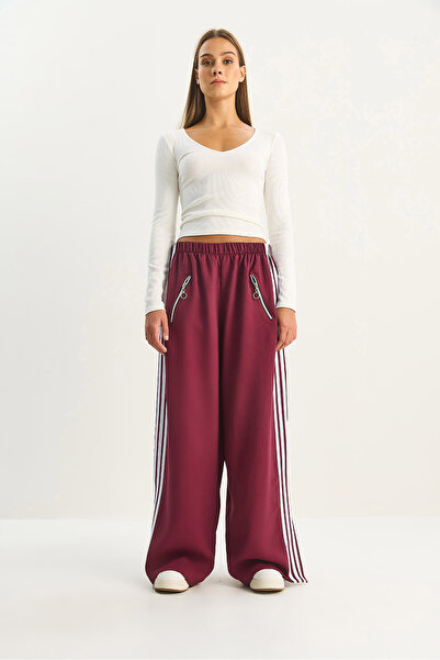 Bianco Lucci Γυναικείο εποχιακό παντελόνι Palazzo με λωρίδες, ελαστική μέση και λεπτομέρεια τσέπης 8585 60283690