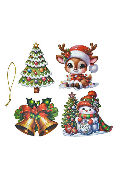 OEM Set 4 globuri din lemn cu figurine multicolore, 8*7 cm