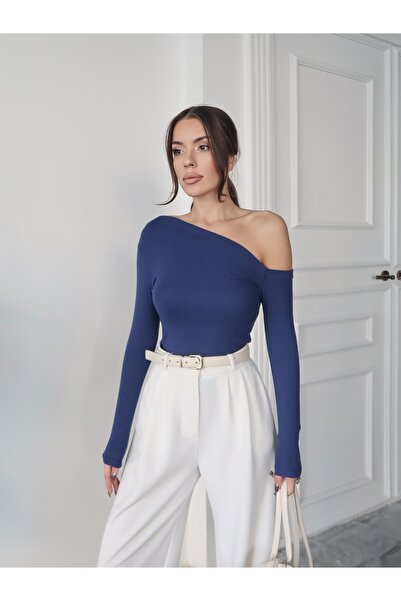 Paw Garage Women's Belize Soft Modal Wide Neck One Shoulder Bodysuit