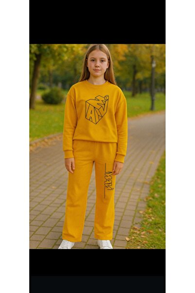 Asya Çocuk hardal sarı, kırmızı,bej unisex regular fit iki iplik eşofman takımı