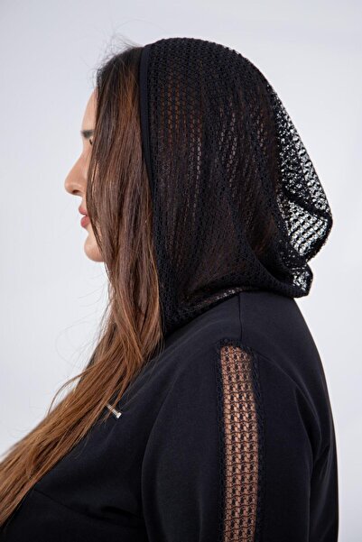 Roxxlen Büyük Beden Kapşonu Fileli Elbise