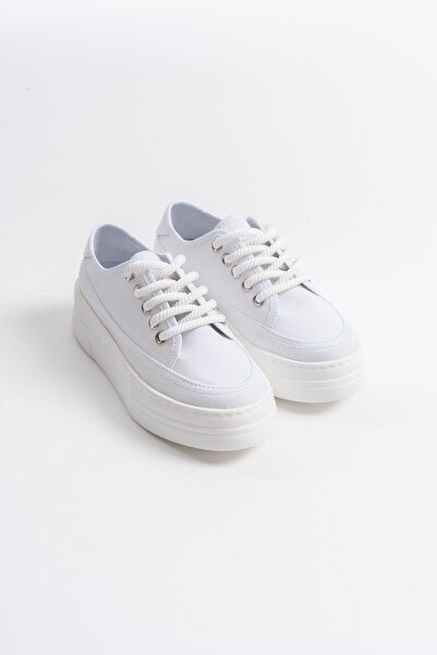 TRENDELLA Glown Women's White Linen Sneakers