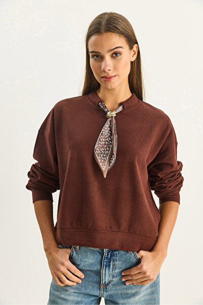 Bianco Lucci Kadın Fular Detaylı Pamuklu Ottoman Sweatshirt 6931 60283689
