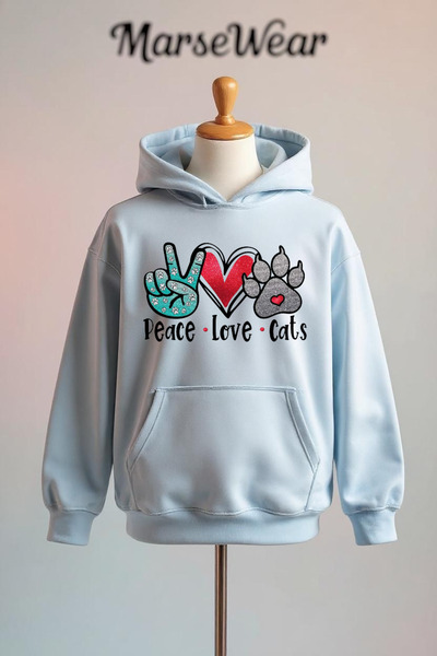 Vordevia Hanorac supradimensionat din bumbac cu imprimeu Peace Love Cats, cu ...