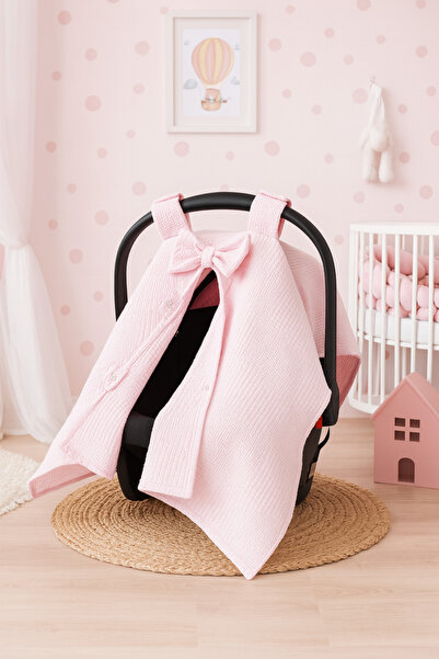 BeygeBaby غطاء عربة أطفال موسمي من قماش الوافل الوردي مصنوع من القطن بنسبة 100%