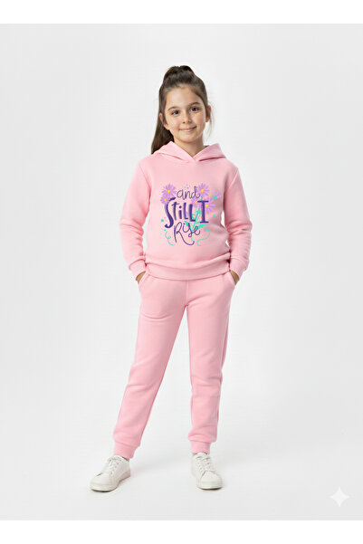 Let's Wear Stil Rise Printed Premium Kids Hooded Premium Compact Sweatshirt Tracksuit with Pockets and Drawstrings