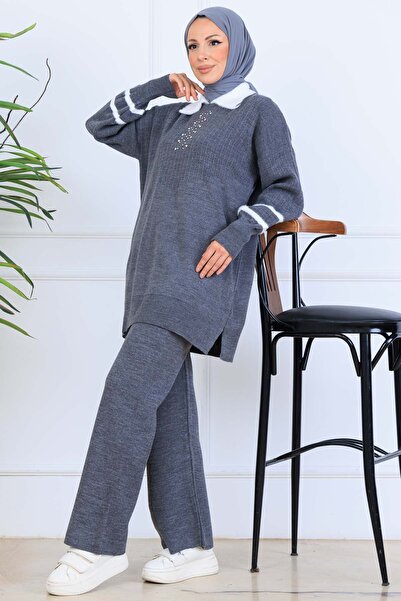 benguen Σετ πλεκτών ενδυμάτων με πέτρα S1009 Ανθρακίτη