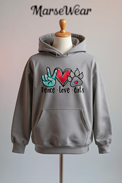 Vordevia Hanorac supradimensionat din bumbac cu imprimeu Peace Love Cats, cu ...