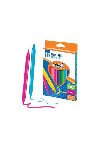 S COOL Markere cu vârf dublu, 12 culori/set - S-COOL