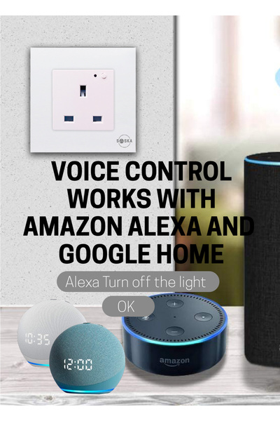 SASKA Smart Wall Socket Outlet WiFi - App Control & Works with Alexa/Google (White, Single Socket)