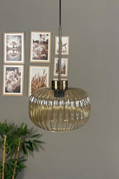 Bamyum Mola Cam Bal Rengi Tekli Avize İnce Eskitme Başlık Retro Sarkıt Lamba ...