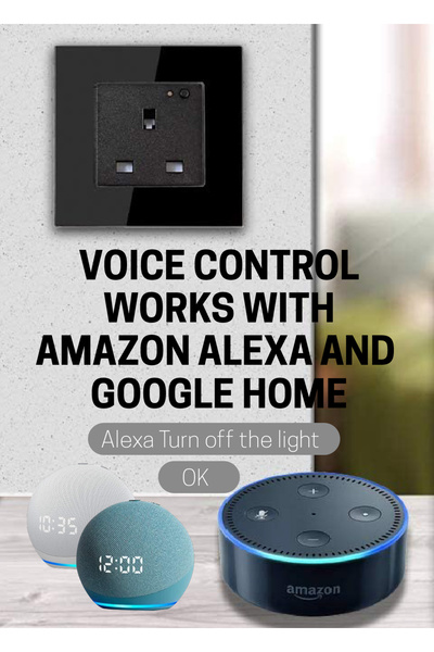 SASKA Smart Wall Socket Outlet WiFi - App Control & Works with Alexa/Google (Black, Single Socket)