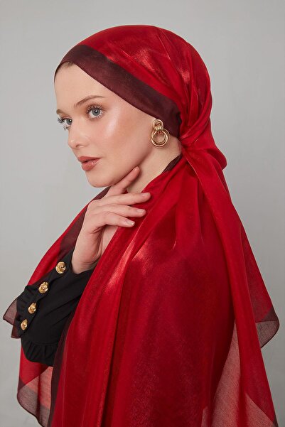 Levidor Kırmızı Şerit Desen Kehribar Şal