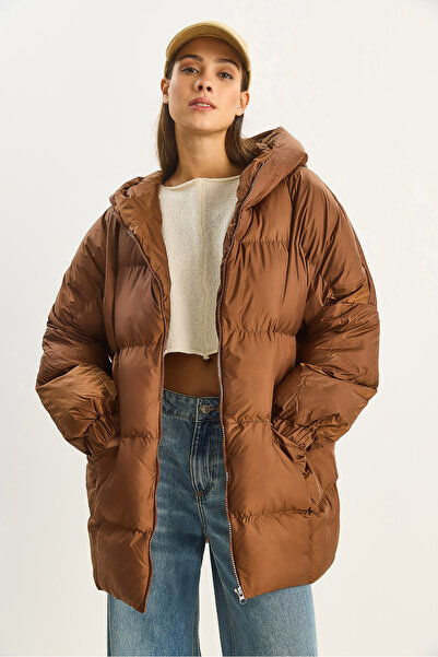 Bianco Lucci Γυναικείο πουπουλένιο παλτό με μανίκια με κουκούλα oversized 60283686