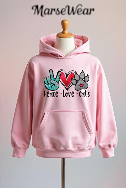 Vordevia Majica sa otiskom "Peace Love Cats" od pamuka sa 3 niti, velika veli...