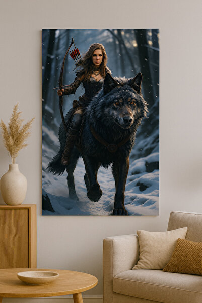BLT DİZAYN Pictură pe sticlă Lupul și Războinicul Femeie – Simbolul Puterii, Curajului și Libertății