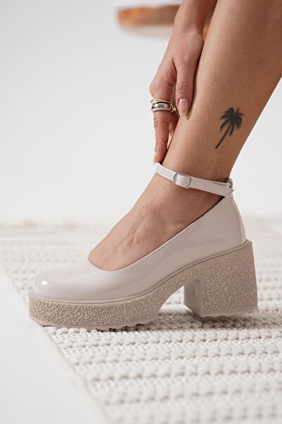 TRENDELLA Marla Women's Beige Patent Leather Ankle Helmet Casual Shoes