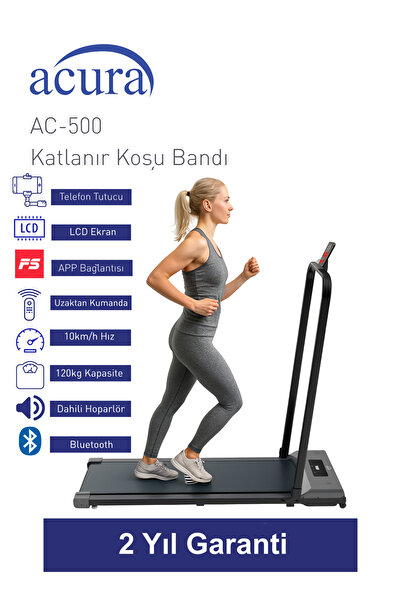 Acura AC-500 Bluetoothlu, Hoparlörlü, Uzaktan Kumandalı Katlanır Koşu Bandı