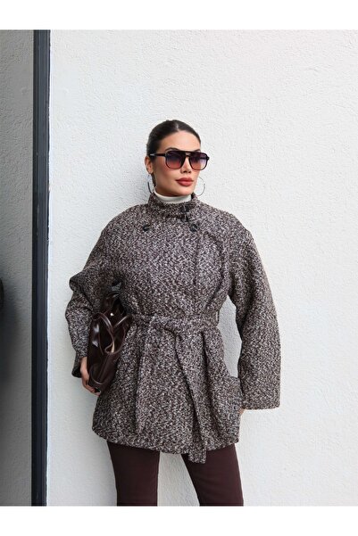 ESRAHELVACI Μπουφάν με γένια και καστανόχρωμο χρώμα